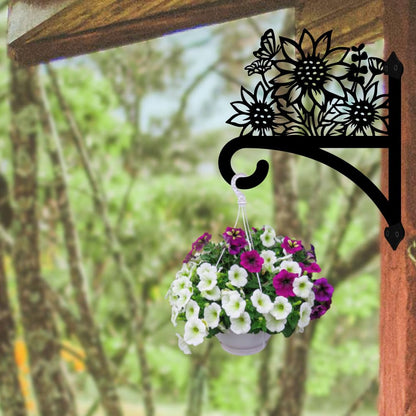 Peacoblue Iron Plant Hangers Hooks for Outdoor Indoor Hanging Plants Flower Fern Pots Lantern Bird Feeder Wind Chimes, 12"x15" Weather Resistant Metal Wall Holder for Porch Garden Farmhouse(Sunflower)