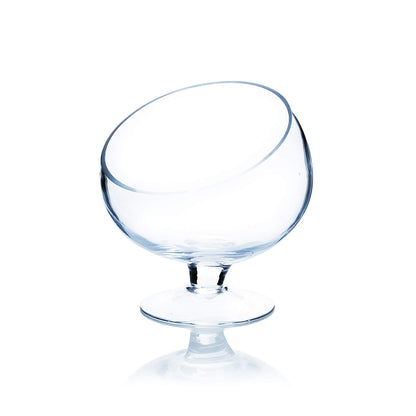 WGV Slant Cut Bowl Glass Vase with Stand, Width 8.25", Height 8.75", Clear Planter Terrarium, Candy Dish, Fruit Jar for Wedding Party Event, Home Office Decor, 1 Piece