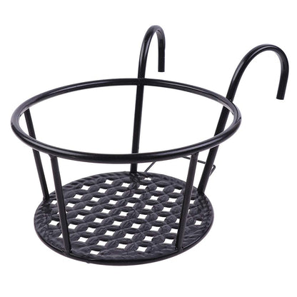 Hanging Railing Planters Baskets Art Hanging Flower Stands Balcony Flower Pot Holders Plant Iron Racks Fence Metal Potted Stand Mounted Balcony Round Plant Basket Shelf Container Box,Garden Steel Pots