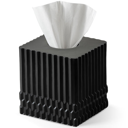 Black Tissue Box Cover Square, Tissue Box Holder for Bathroom Countertop,Vanity, Tabletop, Bedroom Night Stand,Office and Living Room Decorative - Modern Geometric Striped Tissue Paper Dispenser