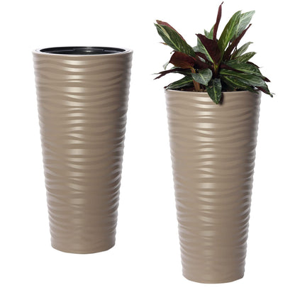 United Frames and Products “Michigan Dunes” Tall Modern Round Flower Pot with Insert Set of Two (31 Inch, Brown)