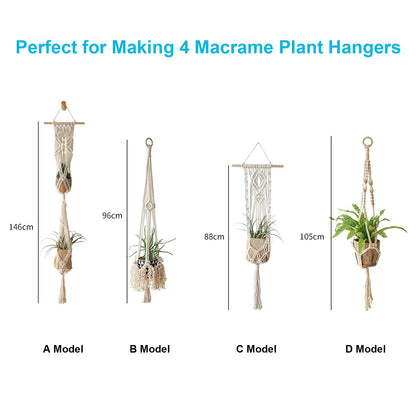 Hdviai Macrame Plant Hanger Kit, 3mm x 220Yards Cord for Adult Beginners DIY Macrame Wall Hanging Kit, with 2Pcs Wooden Dowels + Beginner's Manual + Soft Ruler+ Five Wooden Beads