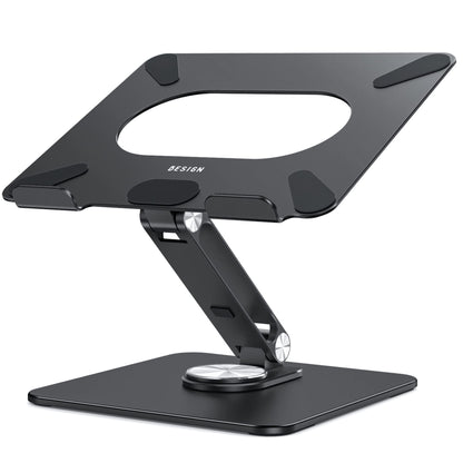 BESIGN LSX7 Laptop Stand with 360 Rotating Base, Ergonomic Adjustable Notebook Riser, Foldable Computer Holder Compatible with 10-15.6" Laptops (Black)
