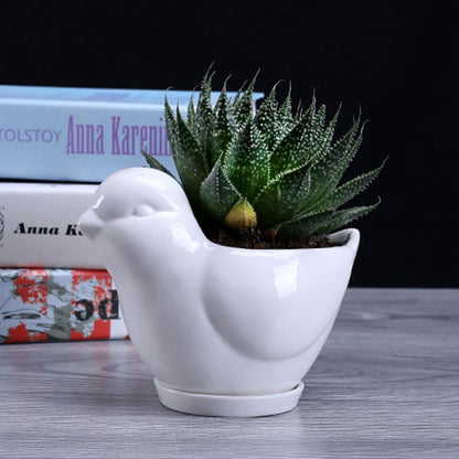 Mikikit Ceramic Bird Shape Succulent Plant Pot with Saucer, White Small Indoor Flower Planter for Desktop Garden Decor