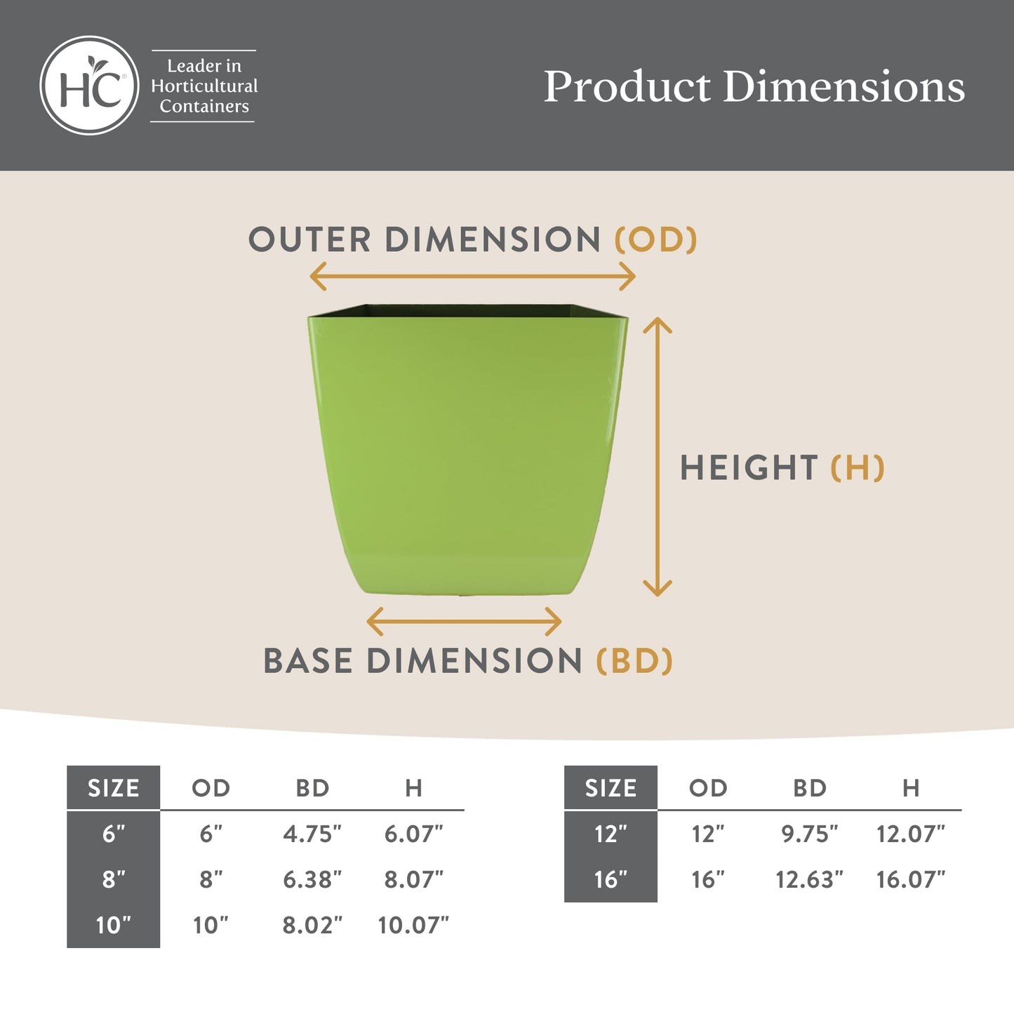 The HC Companies Aria Square Plant Pot w/Drainage - Planters for Outdoor Plants & Indoor Plants - Lightweight & UV-Resistant Plastic Pots for Plants (16" Glossy Black, Pack of 1)