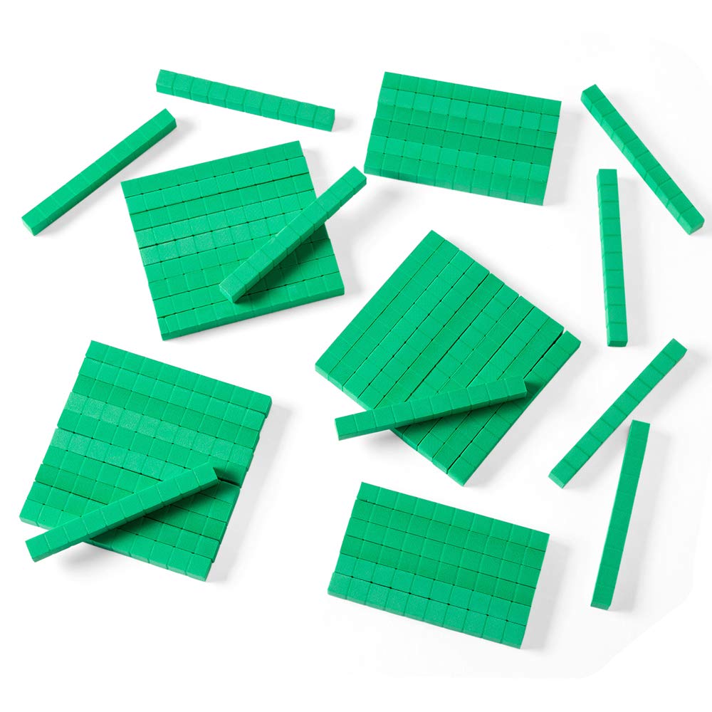 hand2mind Green Foam Base Ten Blocks, Rods Set, Place Value Blocks, Counting Cubes for Kids Math, Base 10 Math Manipulatives for Kids, Kindergarten Homeschool Supplies (Set of 50)