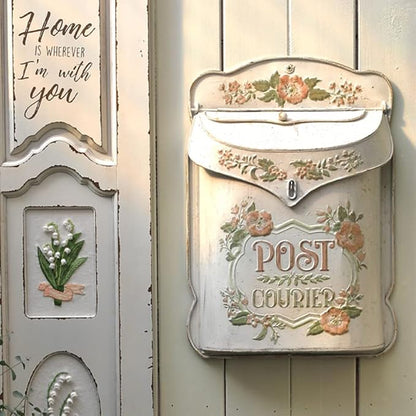 BIG FORTUNE Wall Mount Mailbox for House Outside Vintage Metal Door Mailbox Antique Style Nostalgic Charm Home Decor Garden Vintage English Cottage Decor Flower Patter