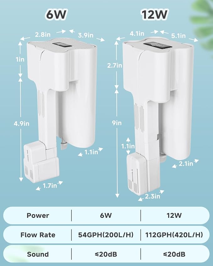 AQQA Hang On Aquarium Filter, Power Waterfall HOB Fish Tank Filter with Surface Skimmer, Adjustable Flow, Silent Multi-Stage Filtration for Freshwater & Saltwater, for Rimless Aquariums (12W 112GPH)