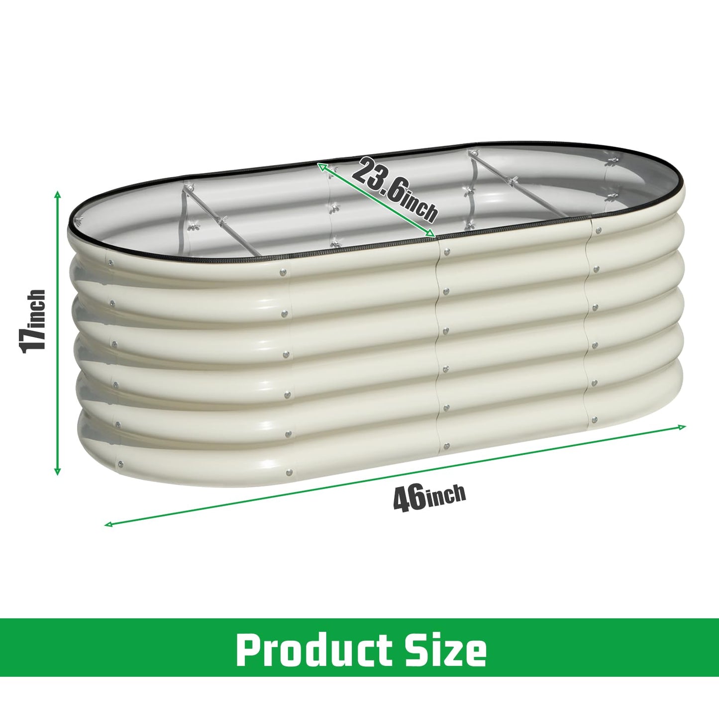 SnugNiture 3 Pcs 4x2x1.5ft Raised Garden Bed Outdoor, 17" Tall Galvanized Metal Planter Box, Oval Raised Garden Bed Kit for Planting Vegetables Plants Fruits, Beige White
