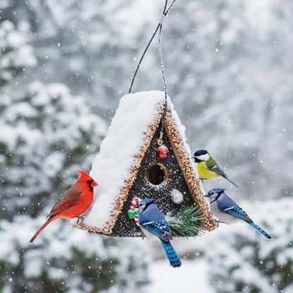 Seeded Birdhouse, Birdseeded Bird House, Wood Wren Bird Houses Covered with Wild Birdfood,Bird Feeders for Outside Hanging, A Frame Birdhouse