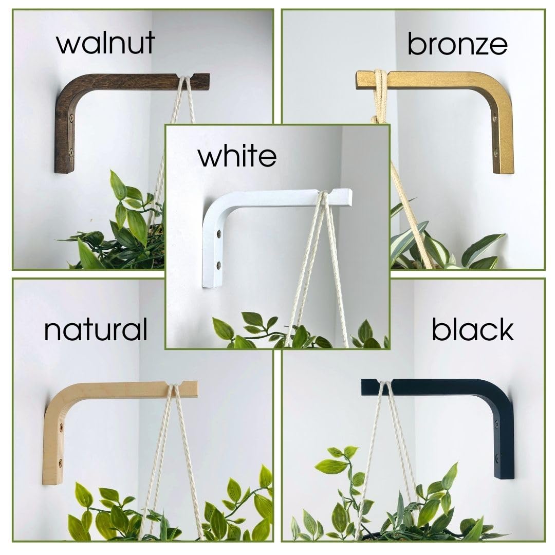 EvenWood 2-Piece Set of Plant Hooks for Wall 6 Inch - Mounted Wooden Plant Hook - Indoor and Outdoor Bracket Plant Hanger for Planters, Lanterns, Bird Feeders, Patio Decorations (Bronze)