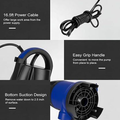 Sump Pump, Prostormer 1HP 3700GPH Submersible Clean/Dirty Water Pump with Automatic Float Switch for Pool (Blue)
