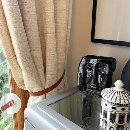Leather Curtain Tie Backs - 2 Pcs Wall Mounted Curtain Holdbacks with Metal Hooks, Leather Drapery Tiebacks for Living Room Bedroom Cafe, Vintage Curtain Tie Backs for Thick/Thin Curtains (Red Brown)