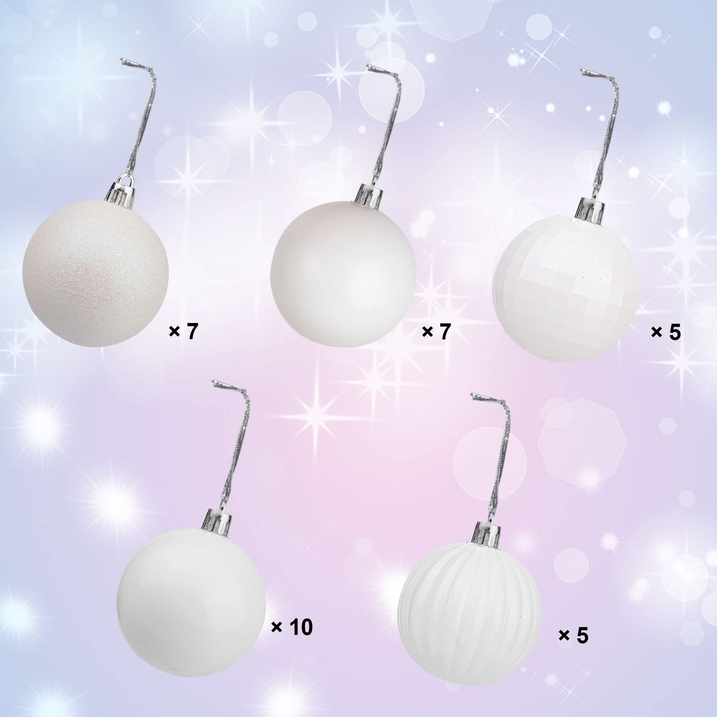 Lulu Home Christmas Ball Ornaments, 34 Ct 1.57" Pre-Strung Hanging Ornament Decorations, Xmas Shatterproof Plastic Balls for Holiday Party Wreath Garlands Trees, White