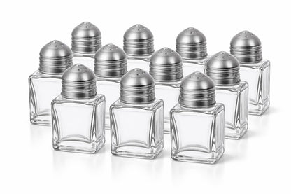 12 Pack Glass Salt and Pepper Shakers with Stainless Steel Lids – Square Refillable Spice Shaker Set for Restaurant, Kitchen, Diner & Commercial Use