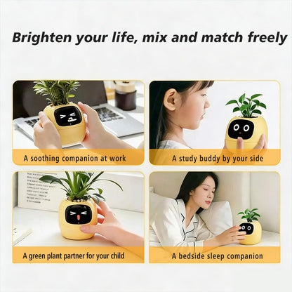TPHRAVAL Intelligent Flower Pot, Electronic Bud, Maintenance Plant Assistant, Fun Interactive Flower Pot, Indoor Green Planting Monitoring, LCD Screen Display, Cell Phone APP Connection (White)