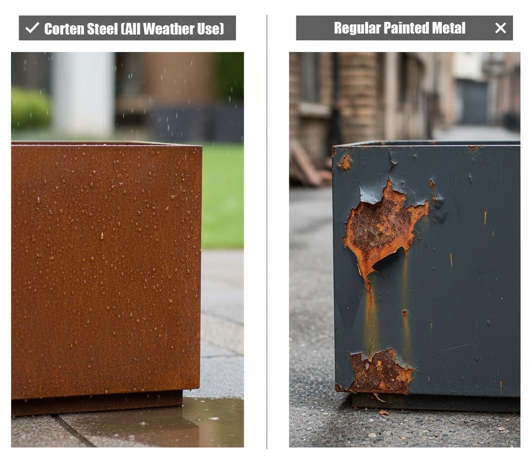 Decoroca Corten Steel Planter Box Outdoor, 14 Gauge Heavy Duty Metal Prevents Warping, for Patio Garden Divider and Privacy Screen, Arrives Un-Rusted, 24" H x 12" W x 30" L