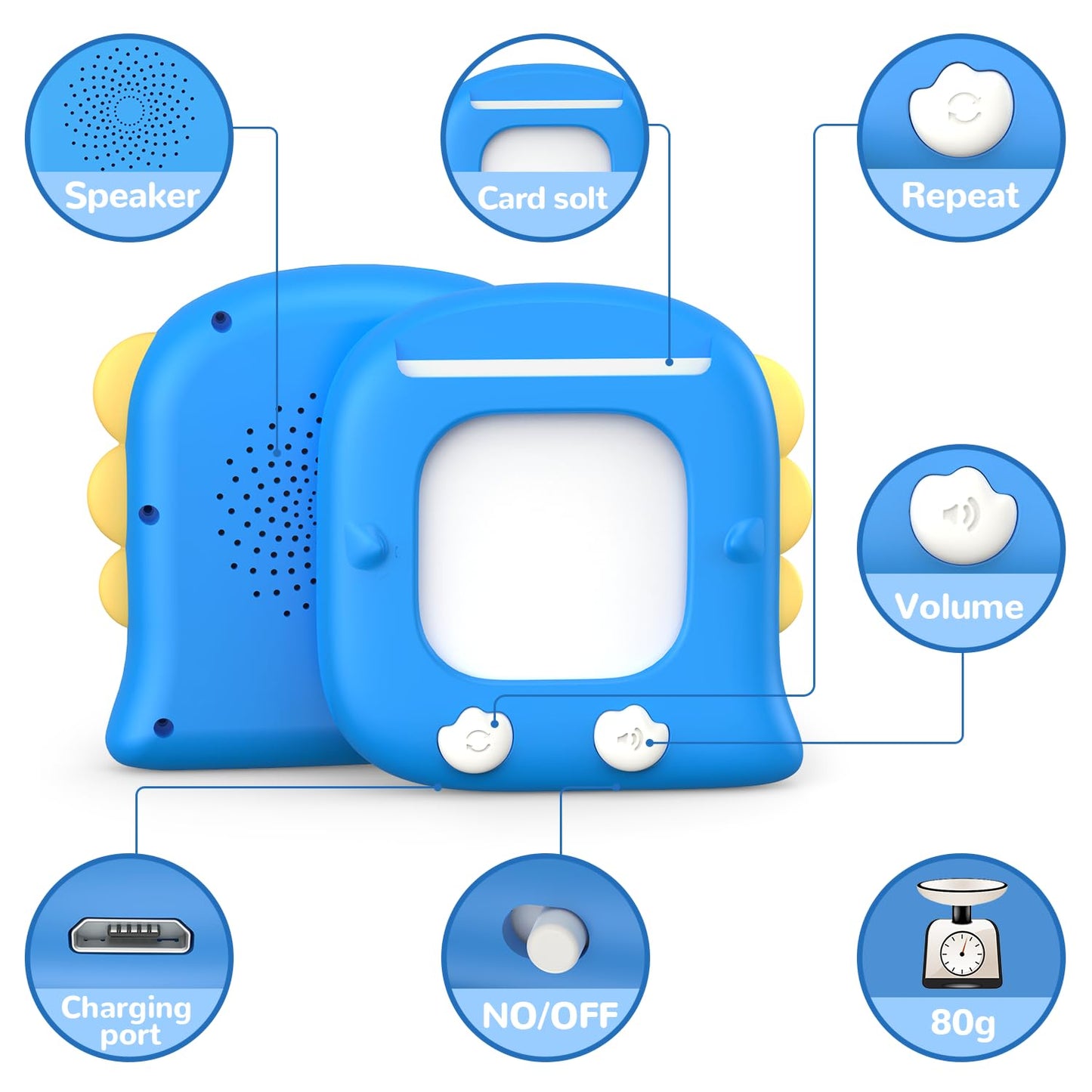 Kidzdo Talking Flash Cards with 560 Sight Word, Christmas Birthday Gifts for 2 3 4 5 6 Year Old Boys Girls, Montessori Pocket Speech Language Therapy Toys, Portable Toddlers Toys for Ages 2-6, Blue