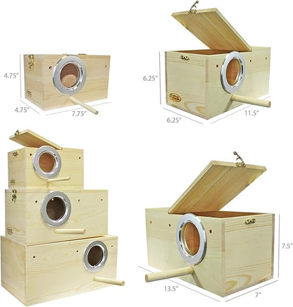 Sturdy Nest Box - Cage Attachment, Hinged Lid, Perching Ledge - for Sugar Glider, Squirrel, Rat, Finch, Parakeet, Lovebird, Parrotlet, Lovebird, Canary, Cockatiel, Other Birds & Small Pets (Large)