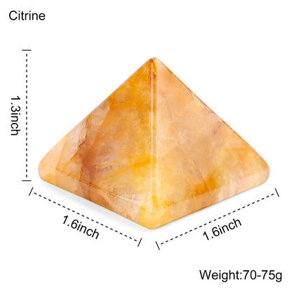 1.6"Citrine Crystal Pyramid Stone Hand Carved Gem Pyramid Healing Statue