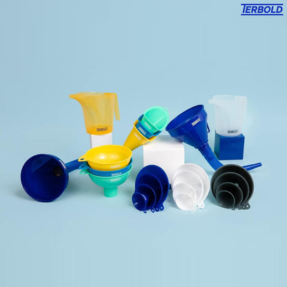 Terbold 3pc Wide Mouth Canning Funnels for Filling Bottles and Mason Jars | Large Spout Quick Fill Food Grade Plastic Funnels for Kitchen Use (Blue, Green, Yellow)