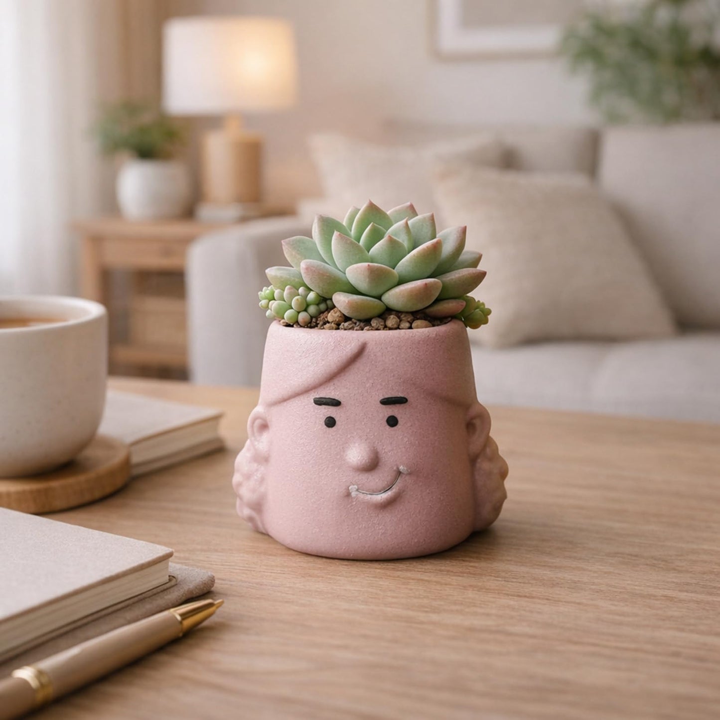 wkao Matte Human Face Plant Pot, for Succulents & Flowers, Abstract Ceramic Little Girl Head Planter, 4.1 X 3.9 X 3.4 in, Creative Desktop Decor, Indoor Outdoor Ornament