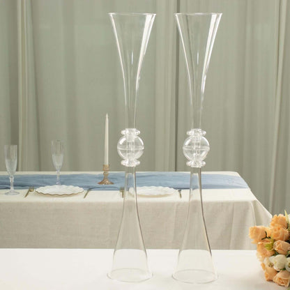 Efavormart 2 Pack | 31" Clear Crystal Embellishment Trumpet Table Centerpiece, Reversible Plastic Flower Vase