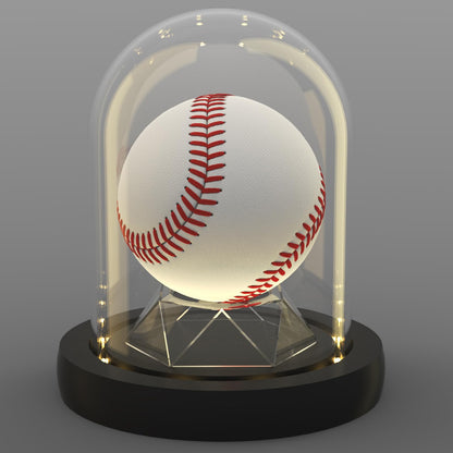 DuvinDD Baseball Display Case with LED Light Base, Glass Dome Cloche Baseball Holder for Golf Ball, Softball, Tennis Ball, Rock Collection, 4.33" D X 4.7" H, Gifts for Christmas
