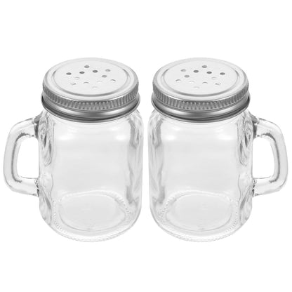 Zerodeko Mini Glass Seasoning Bottles Set of 2 Mason Jar Style Salt and Pepper Shakers with Lids for Kitchen Spice Storage and Condiment Containers