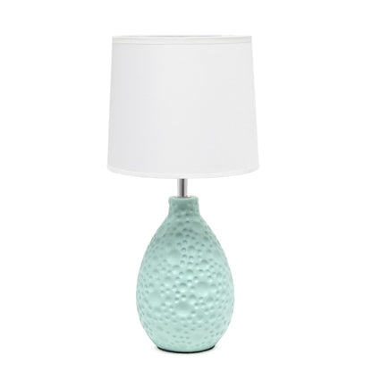 Simple Designs LT2003-BLU-LB 14.17" Textured Stucco Ceramic Oval Table Lamp with LED Bulb, Blue