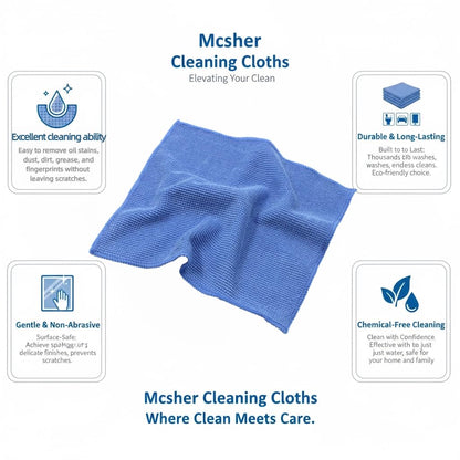 Mcsher Microfiber Cleaning Cloths - 6 Pcak, Blue, 6"x 7" Inch
