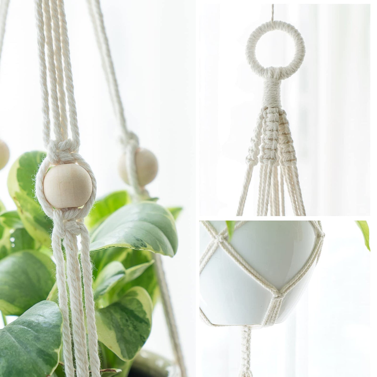 Mkono Set of 2 Macrame Plant Hangers Indoor 2 Different Size Hanging Planter Basket Flower Pot Holder 70"/49"