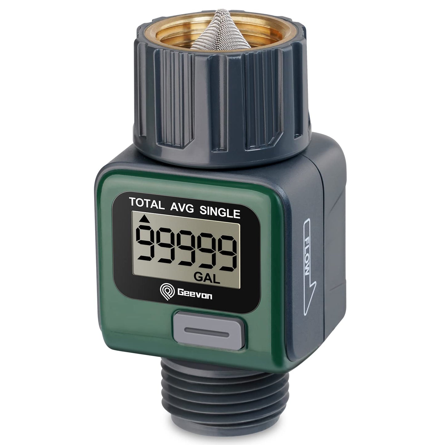 Geevon Garden Hose Water Flow Meter with Brass Inlet Metal Thread, High Accuracy & IPX6 Waterproof for Outdoor Garden Watering, RV Water Tank Filling, Lawn Sprinkler, and Nozzle Sprayer (2 Pack)
