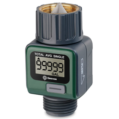 Geevon Garden Hose Water Flow Meter with Brass Inlet Metal Thread, High Accuracy & IPX6 Waterproof for Outdoor Garden Watering, RV Water Tank Filling, Lawn Sprinkler, and Nozzle Sprayer (1 Pack)