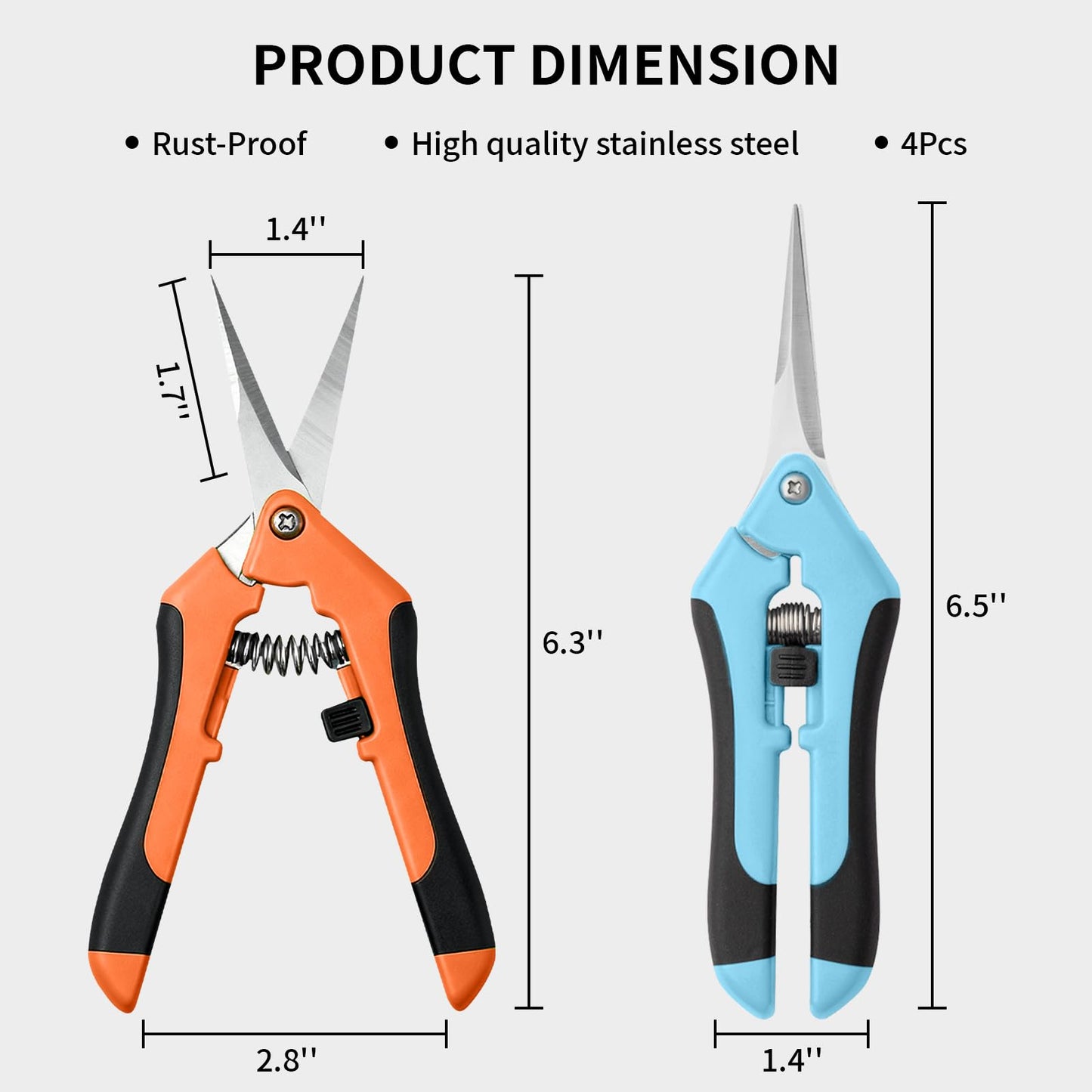4 Pack Garden Pruning Shears, Stainless Steel Shears, Gardening Shears Scissors Pruning Shears for Gardening Tools (2pcs Orange+1pcs Green+1pcsBlue)