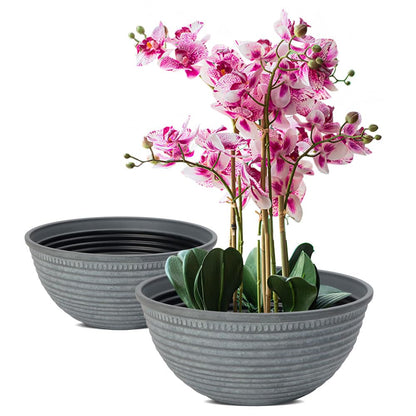 RICH ATLAS 2 Pack 10 Inch Plant Pots,Durable Decorative Flower Pots Planters with Drainage Hole for Indoor and Outdoor Plants,Flowers,Succulents, Gray