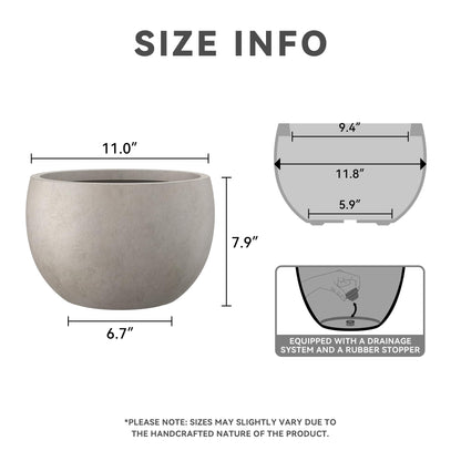Kante 11.8" Dia Round Concrete Planter, Outdoor/Indoor Large Bowl Plant Pots with Drainage Hole and Rubber Plug for Garden Patio Balcony Home, Weathered Concrete
