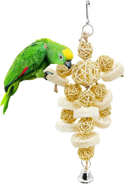 Hamiledyi Bird Toys Foraging Star Bird Chew Toy Super Shredder Ball Will Keep Birds Busy Foraging for Hidden Treasures Parrot Cage Toys Cages Shredder Cockatiel Conure (1 x Rattan Chew Ball String)