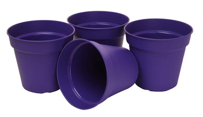 Mintra Garden Pots, 4 Pack Bulk Plastic Plant Pots with Drainage Tray, Round Indoor & Outdoor Decorative Planters with Drain Holes for Flowers, Herbs & Plants, 19cm Diameter – Purple, 7.5 in