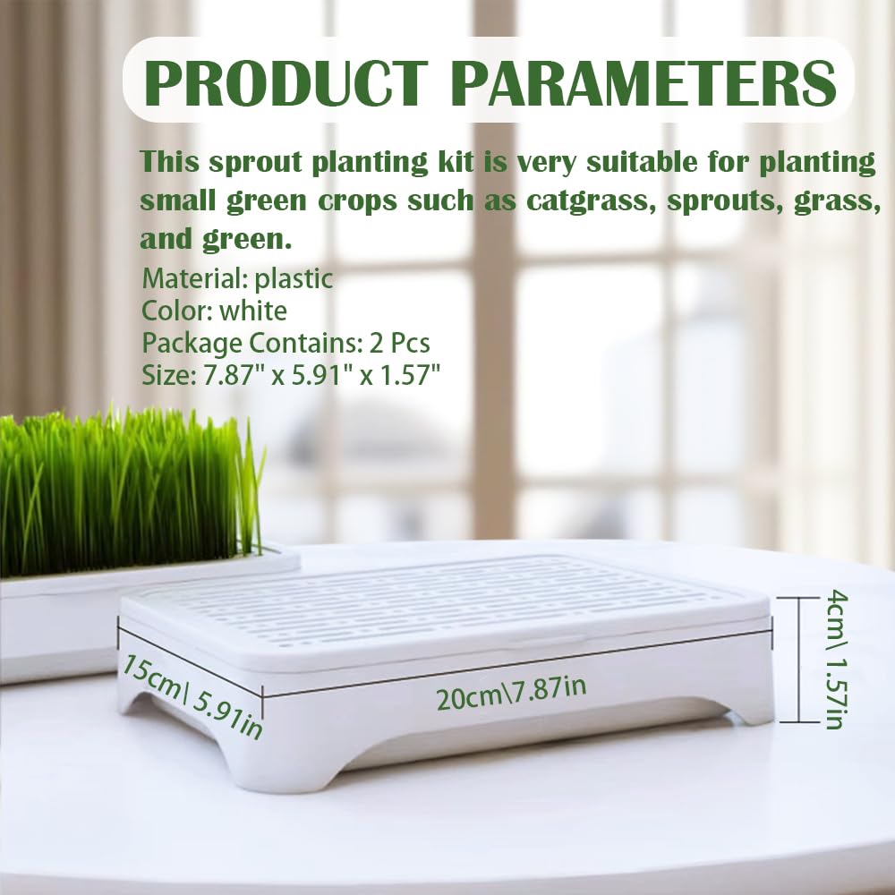 YjiaYjiaY 2-Pack Cat Grass Planter (No Seeds Included), Tri-Section Design, Anti-Pull Out Cat Grass Seed Starter Tray, Sprouts Growing Kit, Microgreens Growing Trays