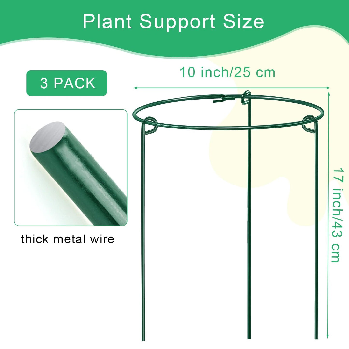 HiGift 3 Pack Peony Cages Support Stakes Ring for Garden, Round Plant Support for Outdoor (10" W x 17" H), Indoor Plant Cages Hoops Plant Rings for Tomatoes,Rose,Astilbes,Vine Indoor Potted Plants