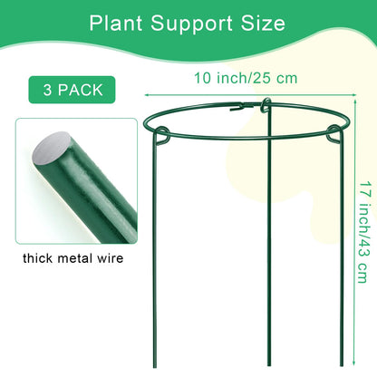 HiGift 3 Pack Peony Cages Support Stakes Ring for Garden, Round Plant Support for Outdoor (10" W x 17" H), Indoor Plant Cages Hoops Plant Rings for Tomatoes,Rose,Astilbes,Vine Indoor Potted Plants