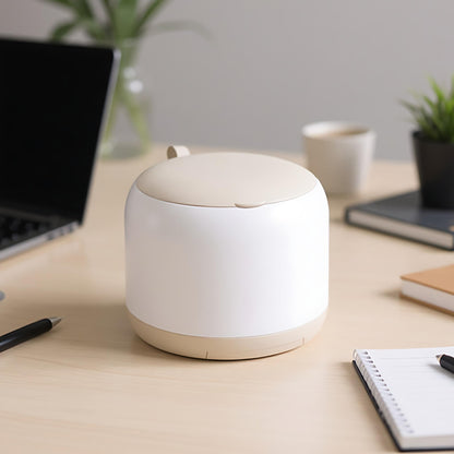 AIWE7D Small Desk mini Trash can Desktop Tiny Garbage can Office Waste Basket with lid with Bracket Home Office Bedroom Living Room Kitchen Garbage Sundries, Includes 90 Trash Bags(Beige-White)