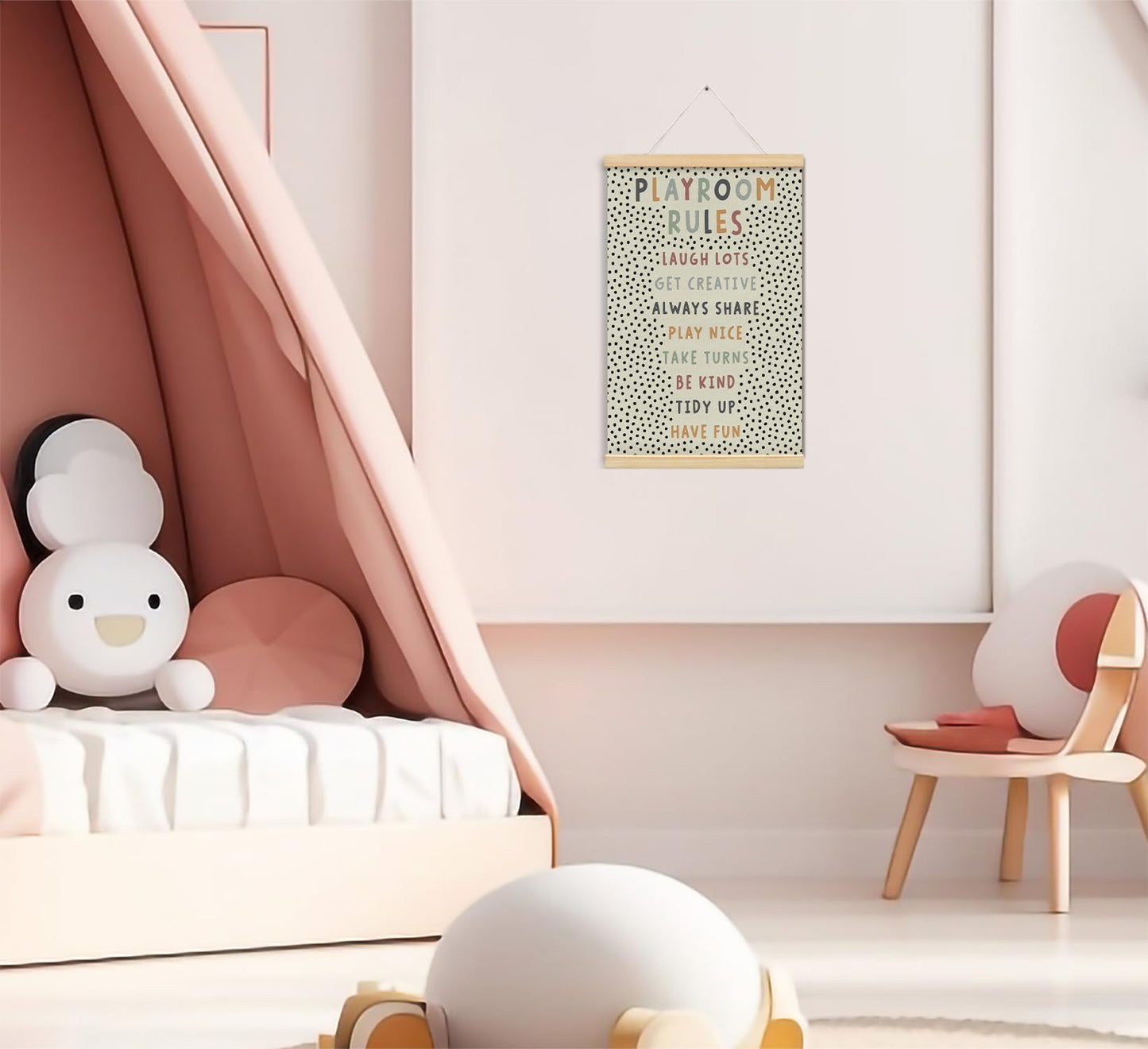 Playroom Kids Tollder Room Wall Decor, Play Room Rules Wall Decor for Kids Play Game Room Bedroom Nursery Home School Playroom Essentials, Canvas Hanging Banner Wood Poster Frameds,16x24 Inch