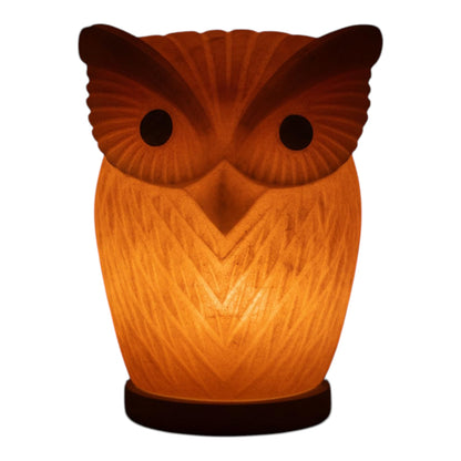 Himalayan Salt Lamp Owl Shape – 7 Inch High, 4.4 lbs, Hand-Crafted Natural Pink Rock Salt Lamp with Wooden Base & Dimmer Cable