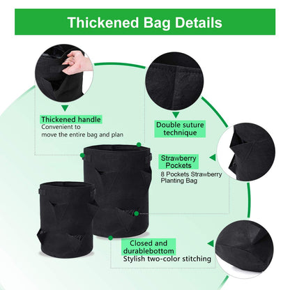 GOTGELIF 10 Gallon Strawberry Grow Bags 2-Pack, Thickened Nonwoven Grow Pots with 8 Pockets & Reinforced Handles for Strawberries, Tomatoes, Peppers, Herbs, Flowers