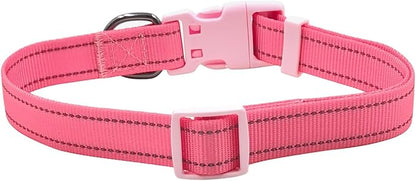 Dog Collar Leash Set, Durable Polyester with Safety Reflective Strips, 5 ft Matching Leash, Neoprene Padded Handle, Adjustable 4 Sizes for Small Medium Large Dogs.(L, Pink)