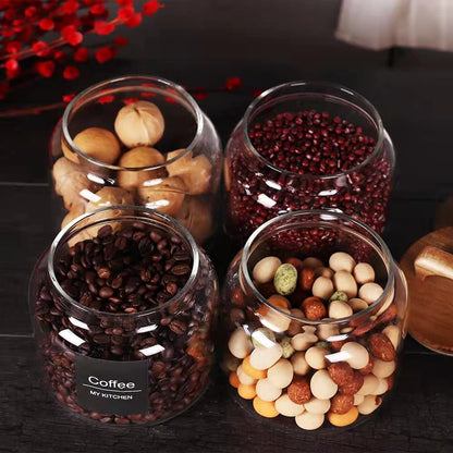 SAIOOL Glass Jars with Airtight Lid [Set of 4],Kitchen Canisters, Borosilicate Storage Containers,Retro Design, jars for Candy,Cookie,Rice,Sugar,Flour, Flour,Pasta,Nuts and Spice Jars