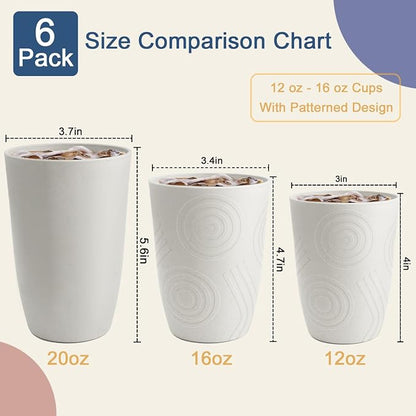 Drinking Glasses - Wheat Straw Cups Set of 6, Unbreakable Plastic Tumbler, Alternative to Plastic Glasses Drinking Reusable, Drinking Cup Dishwasher Safe Plastic Cups 12 OZ - White