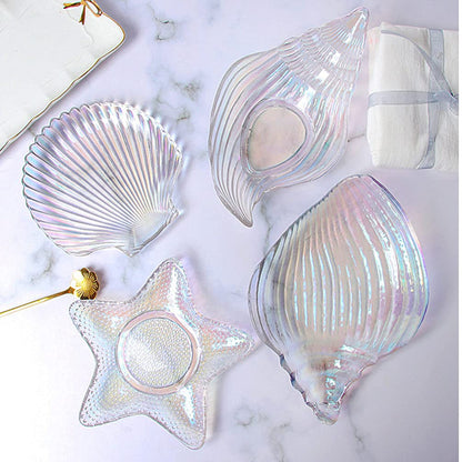 DOITOOL Sea Shell Bowl Glass Salad Plate Sauce Dishes Sushi Plate Dessert Plate Appetizer Plate Fruit Plate Serving Dishes for Home Kitchen